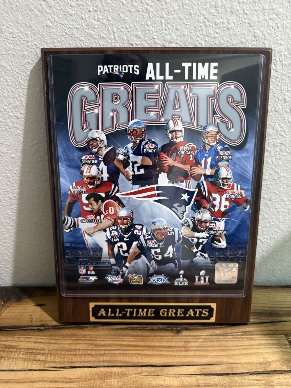 New England Patriots Wall Plaque ALL TIME GREATS Brady Gronkowski NFL Wood Decor